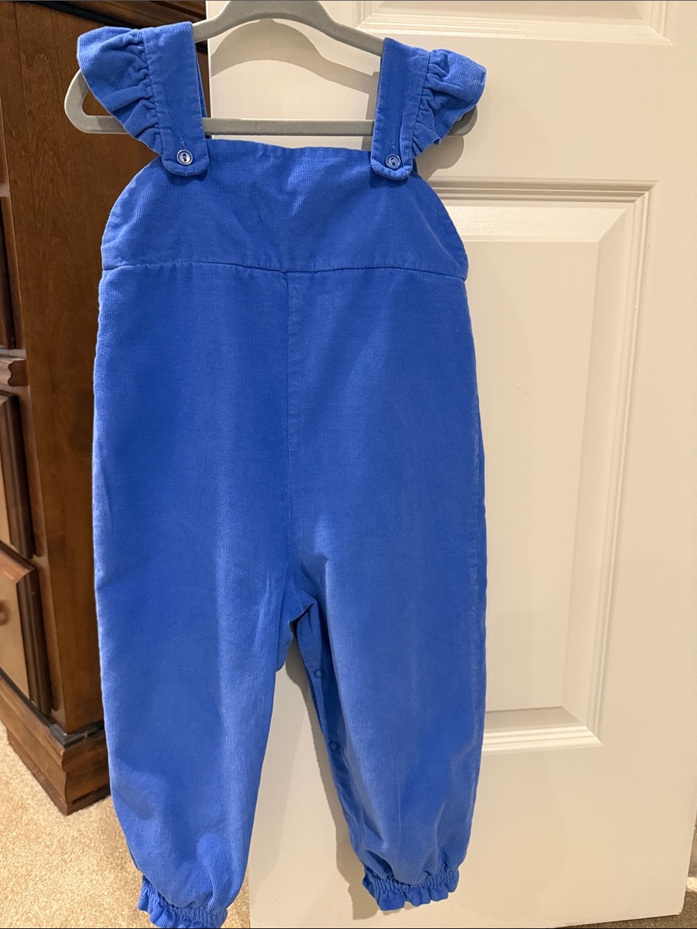 The Beaufort Bonnet Company Royal Blue Ruffle-Strap Corduroy Overalls